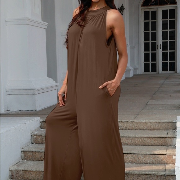 Double Take Full Size Tie Back Cutout Sleeveless Jumpsuit - Picture 5 of 9